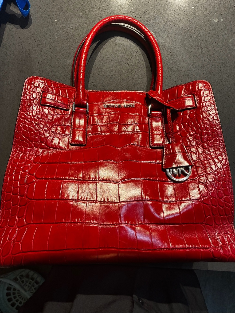 Michael Kors Red Croc-Embossed Leather Structured Tote
